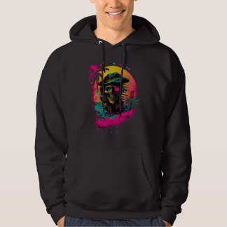 80s Synthwave Retrowave Pirate Skull Colorful Suns Hoodie