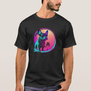 80s Synthwave Retrowave with French Bulldog Aesthe T-Shirt