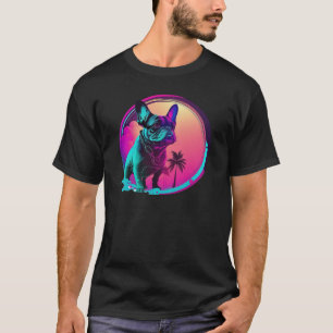 80s Synthwave Retrowave with French Bulldog Aesthe T-Shirt