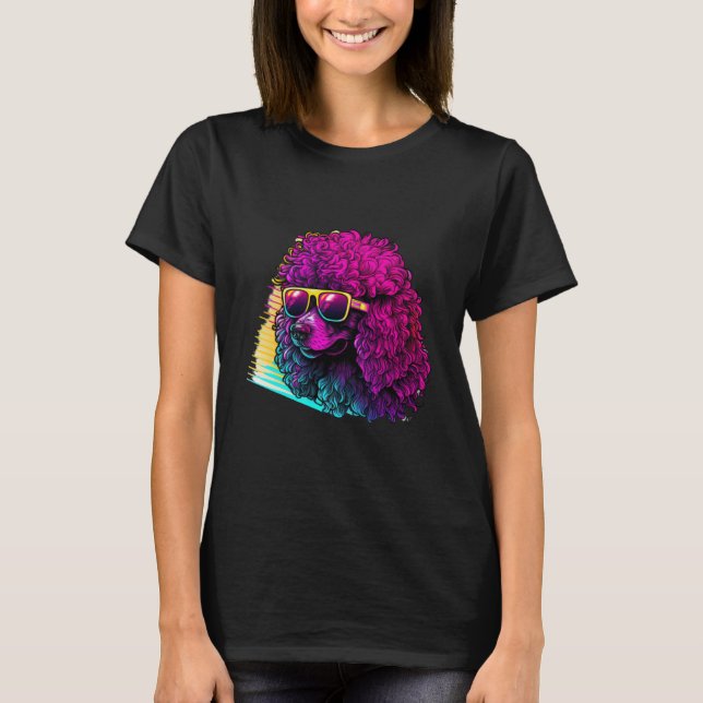 80s Synthwave with Poodle Retrowave T-Shirt (Front)
