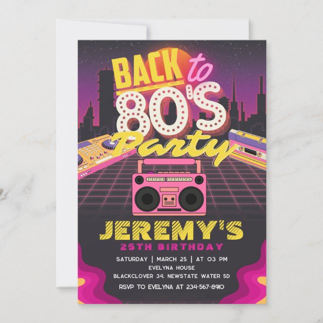 80s Theme Birthday Party Invitation (Front)