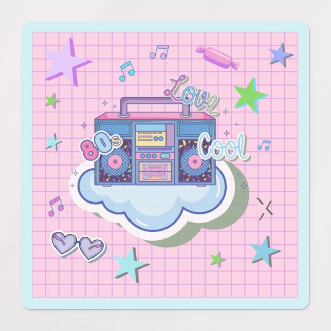 80's theme party stickers, music, retro, birthday (Design 1)