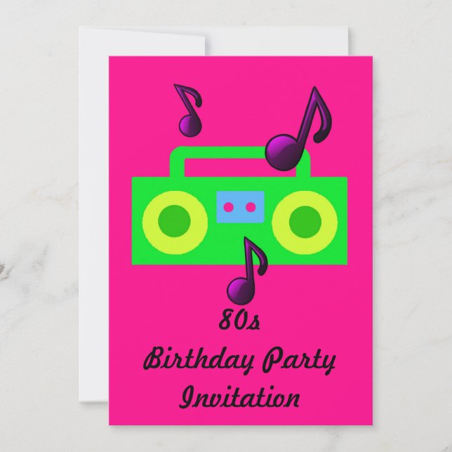 80s themed party invitation 80s boombox fluoro (Front)