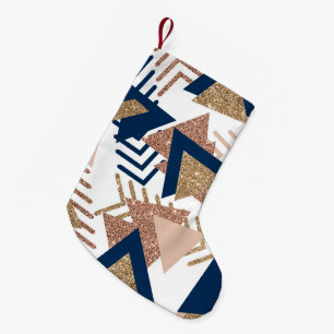 80s Trendy Abstract   Navy and Rose Gold Custom Small Christmas Stocking