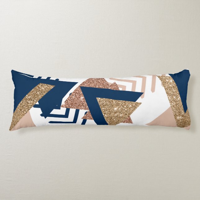 80s Trendy Abstract | Navy and Rose Gold Pattern Body Cushion (Front)