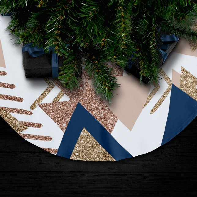 80s Trendy Abstract | Navy and Rose Gold Pattern Brushed Polyester Tree Skirt (Creator Uploaded)