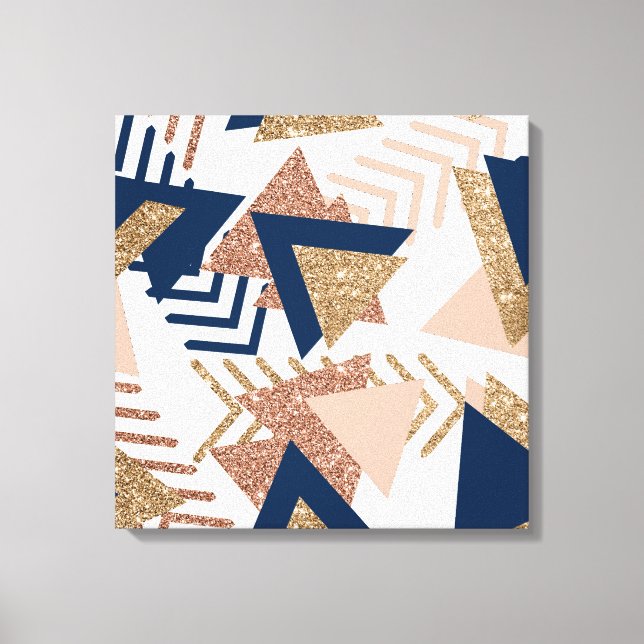 80s Trendy Abstract | Navy and Rose Gold Pattern Canvas Print (Front)