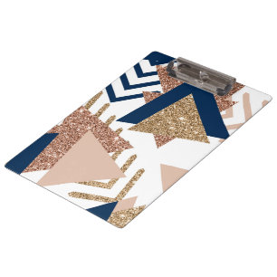 80s Trendy Abstract   Navy and Rose Gold Pattern Clipboard