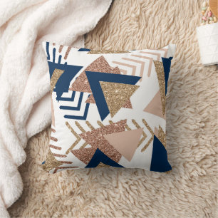80s Trendy Abstract   Navy and Rose Gold Pattern Cushion