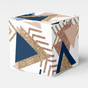 80s Trendy Abstract   Navy and Rose Gold Pattern Favour Box