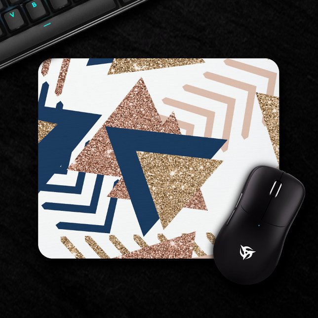 80s Trendy Abstract | Navy and Rose Gold Pattern Mouse Mat (Creator Uploaded)
