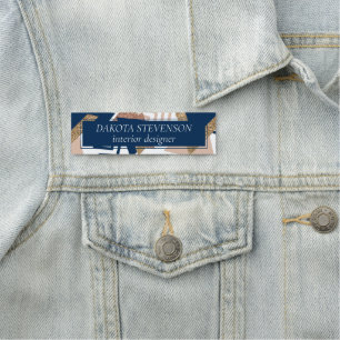 80s Trendy Abstract   Navy and Rose Gold Pattern Name Tag