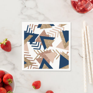 80s Trendy Abstract   Navy and Rose Gold Pattern Napkin