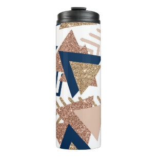 80s Trendy Abstract   Navy and Rose Gold Pattern Thermal Tumbler