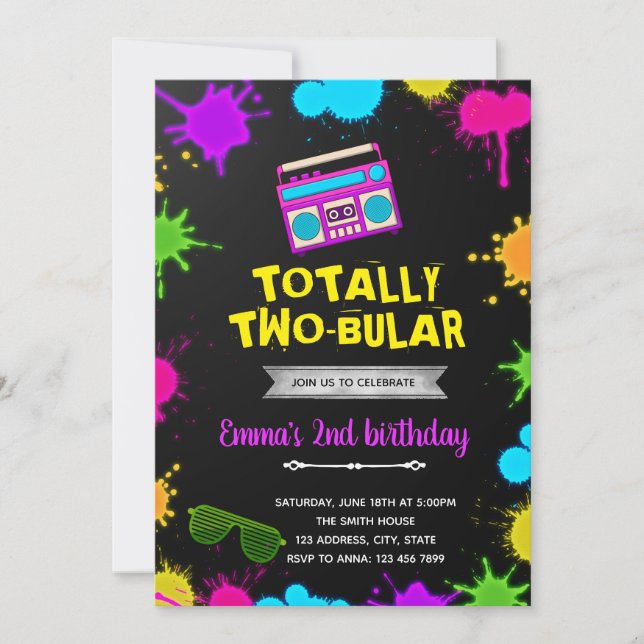 80s twobular 2nd birthday invitation (Front)