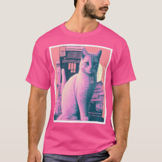 80S Vaporwave Psychedelic Punk House Cat Sitting T-Shirt