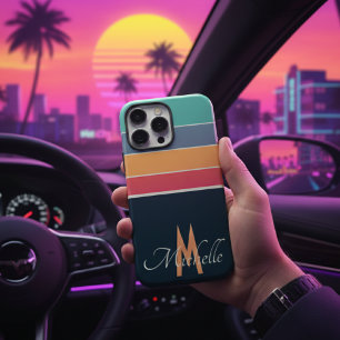 80s vintage COlorful Stripe simple monogrammed iPhone 16 Pro Max Case