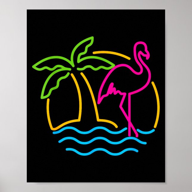 80s Vintage Miami Retro Neon Nk Flamingo  Poster (Front)