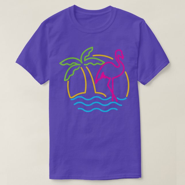 80s Vintage Miami Retro Neon Pink Flamingo  T-Shirt (Design Front)