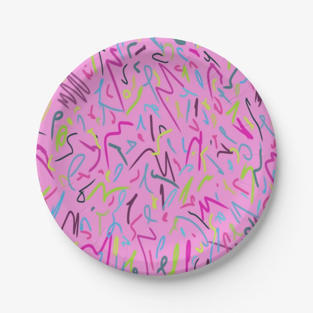 80s Vintage Print in Pink  Paper Plate (Front)
