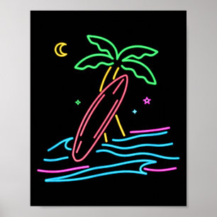 80s vintage surf retro style miami surfer beach poster