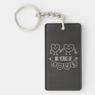 80th Anniversary Gift Chalk Hearts Key Ring