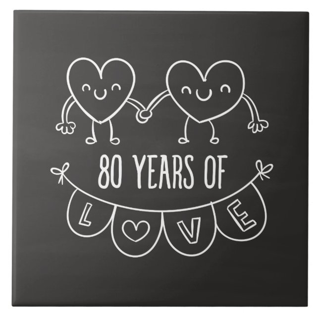 80th Anniversary Gift Chalk Hearts Tile (Front)