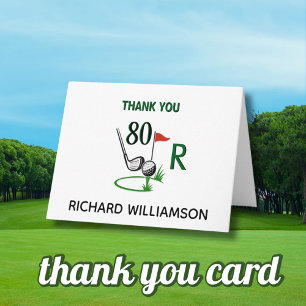 80th (Any Year) Birthday Golf Men's Monogram Name Thank You Card