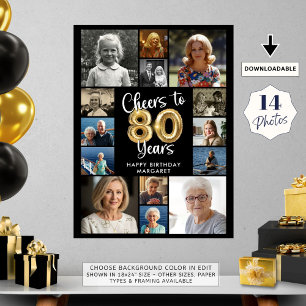 80th Birthday 14 Photo Collage Cheers to 80 Years Poster