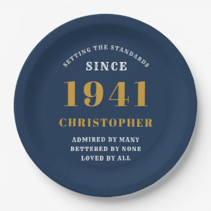 80th Birthday 1941 Blue Gold Love Personalised Paper Plate
