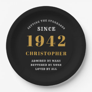 80th Birthday 1942 Black Gold Love Personalised Paper Plate