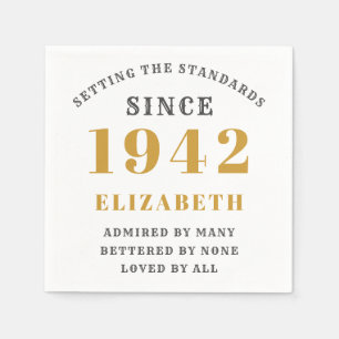 80th Birthday 1942 Fully Editable Gold White Napkin