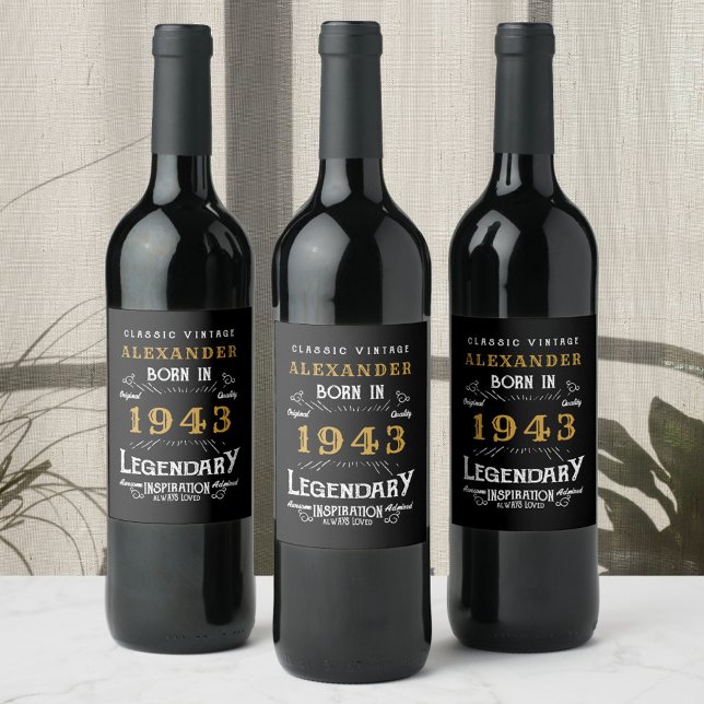 80th Birthday 1943 Add Your Name Legendary Wine Label (Creator Uploaded)