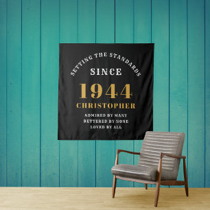 80th Birthday 1944 Elegant Black Gold Chic Tapestry