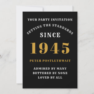 80th Birthday 1945 Black Gold Personalised For Him Invitation