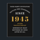 80th Birthday 1945 Black Gold Postcard<br><div class="desc">Elegant Black and Gold 80th Birthday Invitation - Create Your Own Personalised Design. Setting the stage for a remarkable celebration starts with the perfect invitation. Our elegant black and gold 80th birthday invitation is the perfect choice for this milestone event. Bathed in black for a touch of sophistication and adorned...</div>