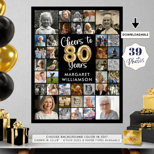 80th Birthday 39 Photo Collage Cheers to Years Poster
