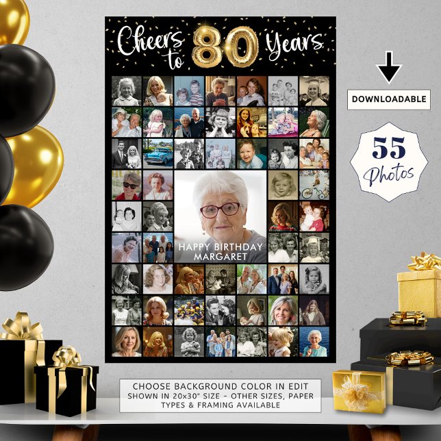 80th Birthday 55 Photo Collage Cheers to 80 Years Poster (Creator Uploaded)