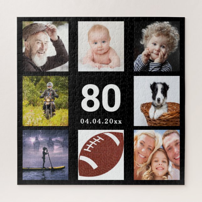 80th birthday 80 photo collage guy man black jigsaw puzzle (Vertical)