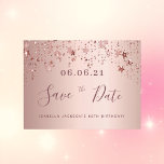 80th birthday 80 rose gold stars save the date postcard<br><div class="desc">A feminine and glamourous Save the Date card for a 80th birthday party 80 years old. A feminine pink, rose gold faux metallic looking background decorated with faux rose gold sparkling stars. Templates for a date and your text. Dark rose gold coloured letters. The text: Save the Date is written...</div>