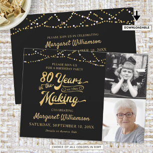 80th Birthday 80 YEARS IN THE MAKING Black Gold Invitation