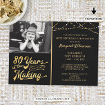 80th Birthday 80 YEARS IN THE MAKING Black & Gold Invitation<br><div class="desc">Black and gold 80th Birthday party invitation featuring the birthday honoree's picture (a current photo or one from their youth) announcing they're 80 YEARS IN THE MAKING! The design incorporates their birth year within the title. ASSISTANCE: For help with design modification or personalisation, colour change, resizing, transferring the design to...</div>