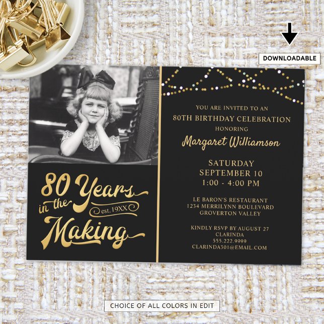 80th Birthday 80 YEARS IN THE MAKING Black & Gold Invitation (Creator Uploaded)