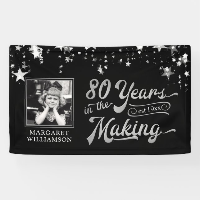 80th Birthday 80 YEARS IN THE MAKING Silver Stars  Banner (Horizontal)