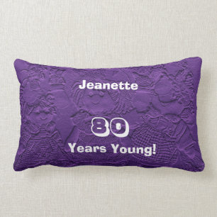 80th Birthday 80 Years Young Purple Dolls Lumbar Lumbar Cushion