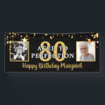 80th Birthday AGED TO PERFECTION Black Gold Stars Banner<br><div class="desc">Black and gold stars birthday banner for any age birthday personalised with two photos and your custom text. The sample shows AGED TO PERFECTION over the editable age 80 and the editable greeting HAPPY BIRTHDAY NAME. Fun to use Then and Now photos. PHOTO TIP: For fastest/best results, choose a photo...</div>