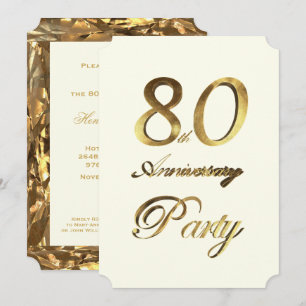 80th Birthday Anniversary Gold Ivory Elegant Invitation