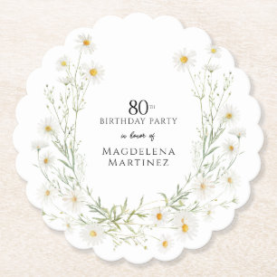 80th Birthday April Birthday Month Daisy Custom Paper Coaster