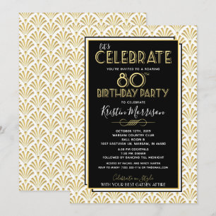 80th Birthday Art Deco Gatsby Roaring 20s Birthday Invitation