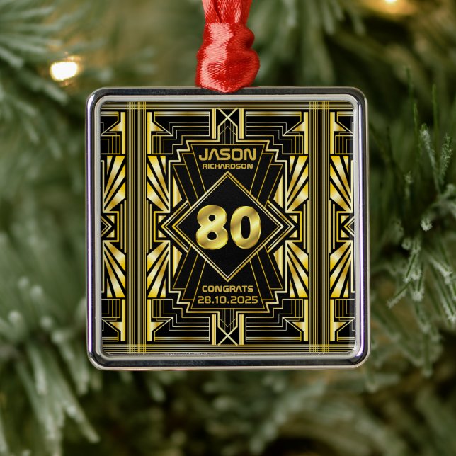 80th Birthday Art Deco Gold Black Great Gatsby Metal Tree Decoration (Tree)